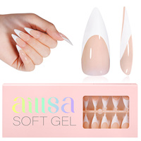 Faux ongles à presser French Manucure brillante, longs, forme Stiletto, couvrance totale, rose nude - 180 pièces/boîte, 15 tailles, pré-conçus, application facile