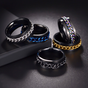 Stress <strong>Ring</strong> Anxiety Relaxing Stainless Steel Rotatable Chain Fidget Metal <strong>Spinner</strong> Women's Engagement Gift Band <strong>Ring</strong> Jewelry - Product Image 3