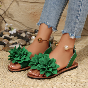 <span class=keywords><strong>Sandalias</strong></span> <span class=keywords><strong>Planas</strong></span> de Gasa con Flores 3D para <span class=keywords><strong>Mujer</strong></span>, Diseño OEM ODM, con Perlas, Bola Dorada, Correa Ajustable en el Tobillo, Antideslizantes, Punta Abierta, Estilo Boho, para Playa - Product Image 3