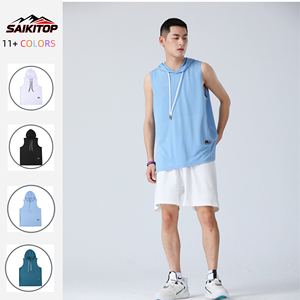<span class=keywords><strong>Chaleco</strong></span> sin Mangas con Capucha para Hombre, Camiseta Deportiva de Baloncesto para Exteriores, Camiseta Holgada de Fitness, Top sin Mangas - Product Image 1