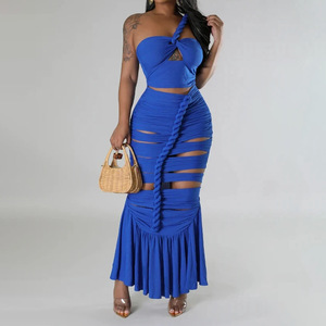 ชุดเดรสราตรีสำหรับผู้หญิงชุดเดรสจับจีบเข้ารูปเปิดไหล่เดี่ยวแฟชั่นใหม่ - Product Image 2