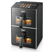 Friteuse à air double panier RAF R.5225 1400W 500W 6.0L avec écran tactile, fenêtre de visualisation et circulation d'air à 360° – Vente en gros