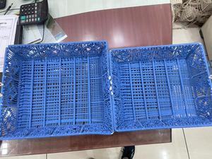 Blue Woven Storage Basket Foldable <b>Plastic</b> Organizer <b>Bin</b> Reversible Rack Tray for Home Office <b>Kitchen</b> - Product Image 1