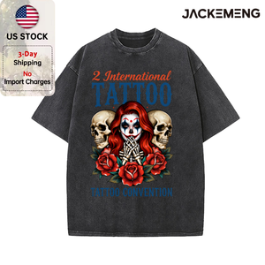 T-shirt Oversize Lavé Rétro Imprimé Crâne Clown <span class=keywords><strong>Tatouage</strong></span> Streetwear Stock USA Vente en Gros Y2K <span class=keywords><strong>Homme</strong></span> Décontracté - Product Image 5