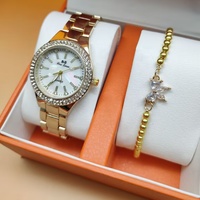 Montres-bracelets Habillées pour Femme, Montre Dorée à Diamants en Cristal, Ensemble Bracelet en Acier Inoxydable Argenté, Horloge WW058