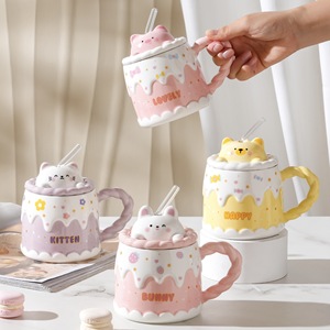 Cốc gốm giá trị cao dễ thương cốc nước món quà sinh nhật Bánh Cup với nắp muỗng rơm vài món quà <span class=keywords><strong>Mug</strong></span> - Product Image 4