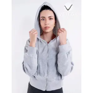 Ensemble de survêtement pour femme Vetega, sweat-shirt à capuche gris uni, coupe ample, extensible, pantalon de sport, fermeture éclair, confortable, élégant, athlétique - Product Image 3