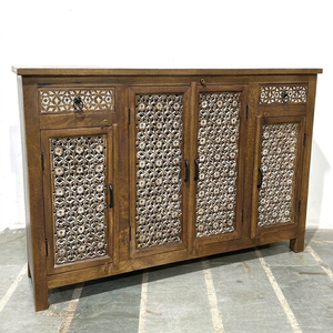 Meuble de salon en bois massif sculpté à la main par Manish Art Handicrafts, porte shaker, 2 tiroirs, 3 étagères, garantie 1 an - Product Image 1