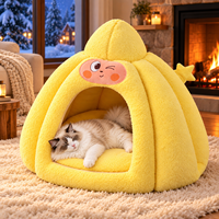 Lit-caverne pour chat en peluche chaude, semi-fermé, avec coussin amovible pour chats et petits chiens, OEM