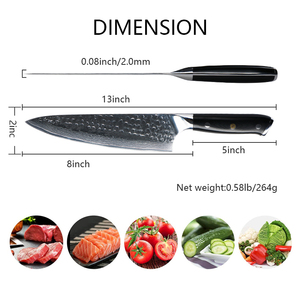 Coltello da Chef Professionale 8'' con Design Classico, Manico in G10 e Lama in Acciaio Damasco a 67 Strati Martellato - Product Image 3