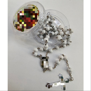 Collier en perles de pierre naturelle bordeaux avec pendentif croix géométrique, 59 perles, unisexe, pour usage quotidien, origine Yiwu - Product Image 4