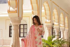 ชุดเสื้อกางเกงผ้าฝ้ายพิมพ์ลายดอกไม้สำหรับผู้หญิงชุดกระโปรงยาวสำหรับงานปาร์ตี้ฤดูร้อนสไตล์บอลลีวู้ดชุดสูทเสื้อกางเกงสำหรับผู้หญิง - Product Image 3