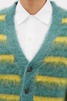 Fabricant chinois de tricots, pull en mohair rayé pour homme, pull en mohair duveteux sur mesure OEM, cardigan pour homme