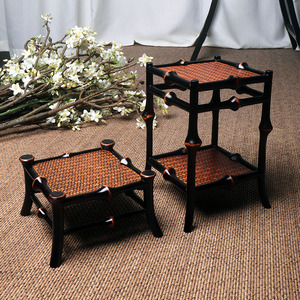 July 7th Rattan Square Display <b>Stand</b> Mini Flower Table Indoor Chinese Style Zen <b>Tea</b> Room Decor - Product Image 2