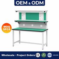 Banc de travail ESD industriel avec deux étagères, prises multiples, table d'assemblage électronique antistatique, fournisseur OEM ODM personnalisé
