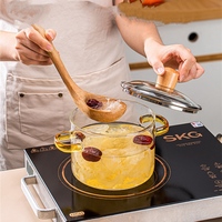 L Ménage Grande Capacité 1.6L Double Poignée Pot En Verre Avec Couvercle Transparent Résistant À La Chaleur Pot En Verre