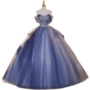 Elegant Off Shoulder Evening Gown Tulle Skirt Diamond Embellished Stage <b>Performance</b> Dress Women Adult Formal <b>Wear</b> - Product Image 5