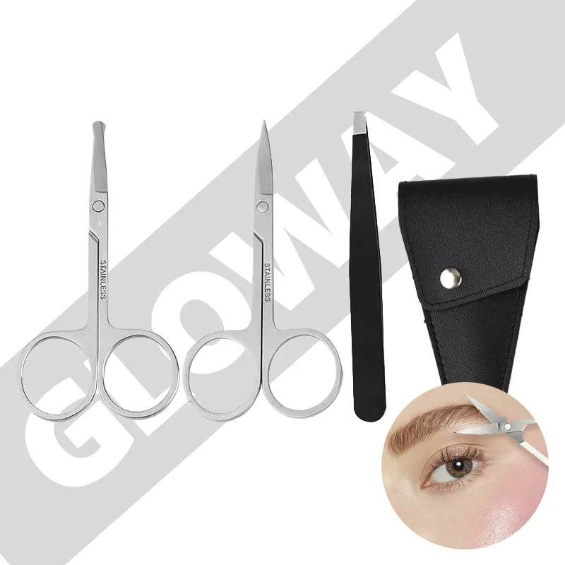 Individuelles Kosmetik-Pflege-Kit Kopfhaut-Schere Edelstahl Kosmetik-Schere Augenbrauen-Zange-Kit mit Pu-Hülle für Augenbraue Wimpern