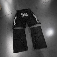 Jean baggy vintage Y2K pour homme, style streetwear, avec fermeture éclair, patchwork, broderie rayée et bords bruts en denim