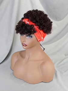 Perruques courtes à bandeau Letsfly 21$ en gros, 100% cheveux humains brésiliens, bouclées, avec cordon de serrage, pour femmes noires, disponibles - Product Image 1