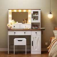 Table de maquillage en gros, coiffeuse avec miroir, coiffeuse de maquillage avec miroir et éclairage, coiffeuse de maquillage moderne