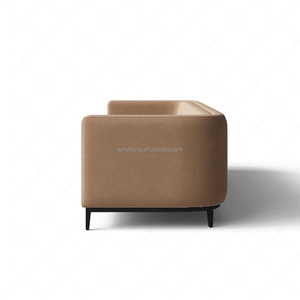 Canapé FERLY moderne et minimaliste de style industriel avec pieds en métal <span class=keywords><strong>noir</strong></span> fins, élégant canapé en <span class=keywords><strong>velours</strong></span> camel 2 places pour bureau de direction - Product Image 4