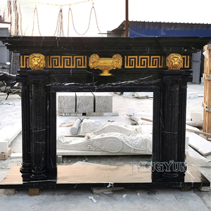 Custom Victorian Antique Style Black Marble Hearth and <strong>Back</strong> <strong>Panel</strong> Natural Stone <strong>Fireplace</strong> - Product Image 6