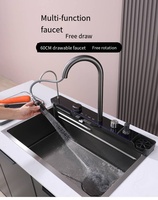 EIOIOL Grande fente unique LED affichage numérique évier de cuisine multifonction anti-rayures lave-gobelet distributeur de savon fait à la main