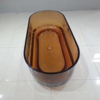 Baignoire autoportante de luxe transparente en résine de haute qualité, design moderne, pour salle de bain, avec drain intégré