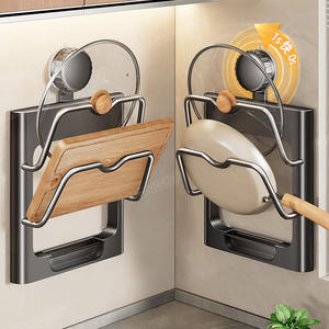 Soporte para tapas de ollas Bngs, montado en la pared con ventosa fuerte, sin taladro ni perforaciones, estante de almacenamiento para tablas de cortar y tapas de sartenes de cocina. - Product Image 4
