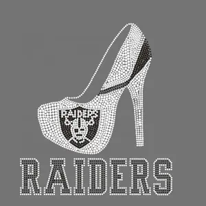 Alta calidad sin caerse hotfix rhinestone diseño RAIDERS Fútbol Deportes Equipo Logo Tacón alto Rhinestone Transferencia