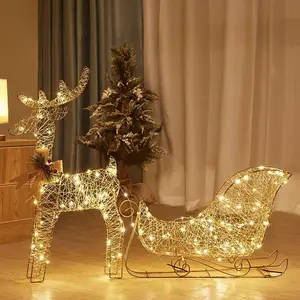 2024 Luxury Ip65 LED Christmas Reindeer Lamps Sled Decorative Lighting Christmas Deer-drawn Cart Decorations Home Motif Light