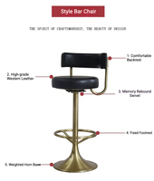 Tabouret de bar rotatif durable de style Ins, moderne et simple, en acier inoxydable noir et or titane, pour extérieur, maison, cuisine, café