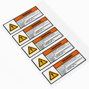 Impermeable personalizado mate PC resistente al calor triángulo etiqueta de advertencia Logo pegatina carbonato etiqueta de advertencia