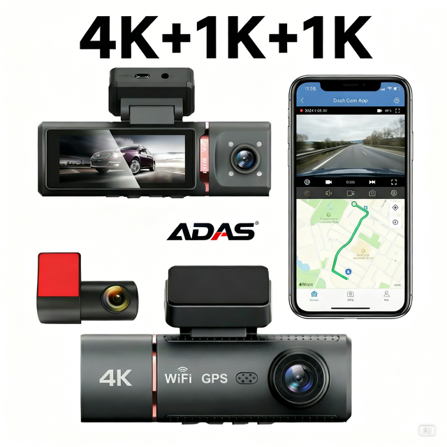 Factory Wholesale AI ADAS Dash Cam 4K 3-Lens 3-Channel WiFi GPS Car DVR Inside Night Vision OEM ODM Free APP Control 3.16 Inch
