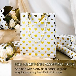 Gift <b>Wrapping</b> <b>Paper</b> Roll 46.8 Sq Ft Golden Heart Design For Wedding Valentine Birthday Bridal Shower Mother's Day - Product Image 2