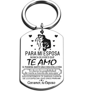 Llavero de Acero Inoxidable de Lujo con Placa de Identificación para Perro, Grabado con Mensaje de Amor en Español e Inglés, Llavero para Parejas, Regalo de Aniversario de Boda para <span class=keywords><strong>Mi</strong></span> <span class=keywords><strong>Esposa</strong></span> - Product Image 4