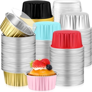 Laixinaluminum Foil <span class=keywords><strong>cup</strong></span> với nắp Nướng Bánh Pan 5oz dùng một lần cupcake lót tráng miệng ly bánh container cho Giáng sinh - Product Image 1