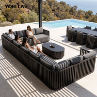 Ensemble de salon de jardin en teck foncé résistant à l'eau, avec assise profonde en oléfine, canapé modulaire pour patio