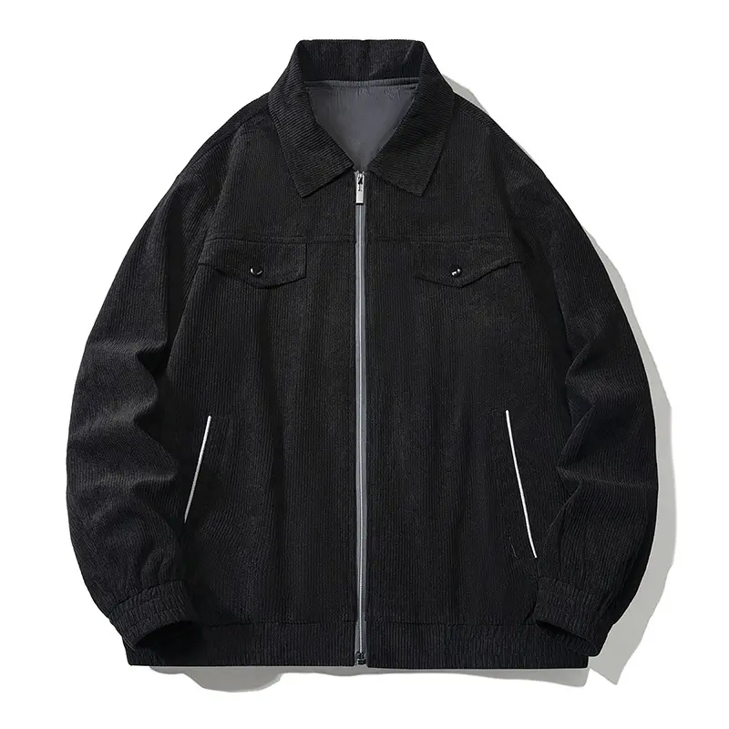 high quality custom outdoor streetwear work zip up turndown collar corduroy men jacket