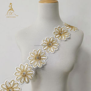 Hạt Màu Đỏ <span class=keywords><strong>Sequin</strong></span> Thêu Cắt Tỉa Ren Vàng Hạt Rhinestone <span class=keywords><strong>Trim</strong></span> Cho Quần Áo Thời Trang May Phụ Kiện - Product Image 4