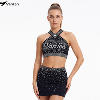 Ensemble d'uniformes de cheerleading personnalisés pour filles/femmes avec strass, col halter, 2 pièces, haut court et jupe scintillants, costume de danse pour spectacle