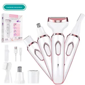 Rasoir et <span class=keywords><strong>épilateur</strong></span> multifonction rechargeable 4-en-1 pour <span class=keywords><strong>femme</strong></span>, pince à épiler électrique pour sourcils, rasoir à ressort, lavable, ABS - Product Image 3