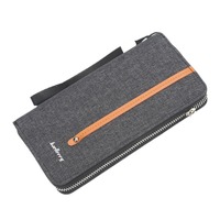 Grosir kustom logo kain kanvas dompet panjang untuk pria ritsleting tas uang dompet ponsel tas ritsleting
