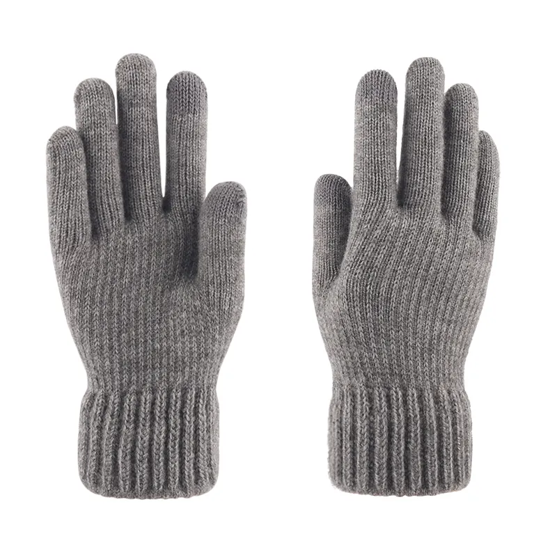 Winter new style plus velvet thick warm outdoor knitted woolen gloves