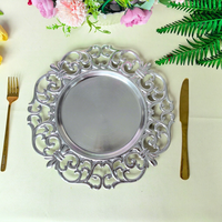 Assiettes de Présentation Creuses Sculptées en Plastique 33CM, Style Européen Vintage Argent Or, pour Décoration de Table de Mariage et Banquet