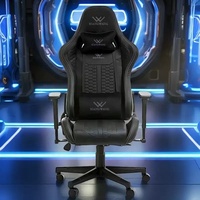 Chaise de jeu ergonomique de haute qualité en cuir gris foncé GuanFu, tissu doux, système de soutien lombaire, accoudoirs pliables et réglables