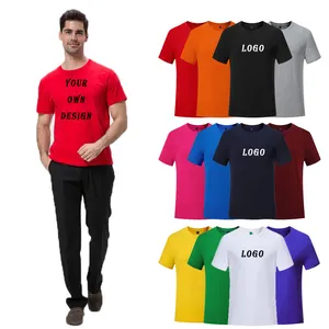 Groothandel Logo Custom 200gsm Katoen + Spandex Ademende Stof Plus Size Mannen Plain Basic T-shirts