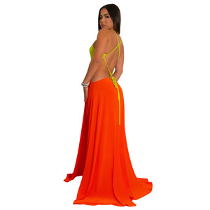 20194 เสื้อผ้าผู้หญิงสีทึบเซ็กซี่เปิดหลังชุด<span class=keywords><strong>เด</strong></span><span class=keywords><strong>รส</strong></span>สีตัดกันใหม่ - Product Image 3