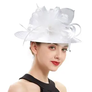 완벽한 가장 인기있는 새틴 천 교회 모자 디럭스 독특한 사진 웨딩 모자 멋진 정장 꽃 매료 탑 모자 여성